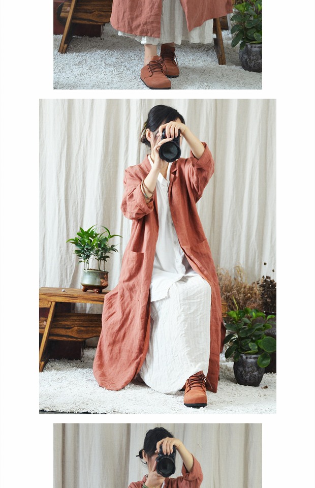 Bản gốc Trung Quốc Zen Zen Women Áo khoác dài lỏng lẻo Quạt dày văn học Áo cổ điển Áo gió - Trench Coat áo khoác dài nữ
