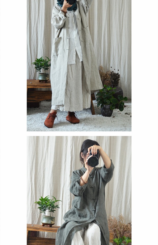 Bản gốc Trung Quốc Zen Zen Women Áo khoác dài lỏng lẻo Quạt dày văn học Áo cổ điển Áo gió - Trench Coat áo khoác dài nữ
