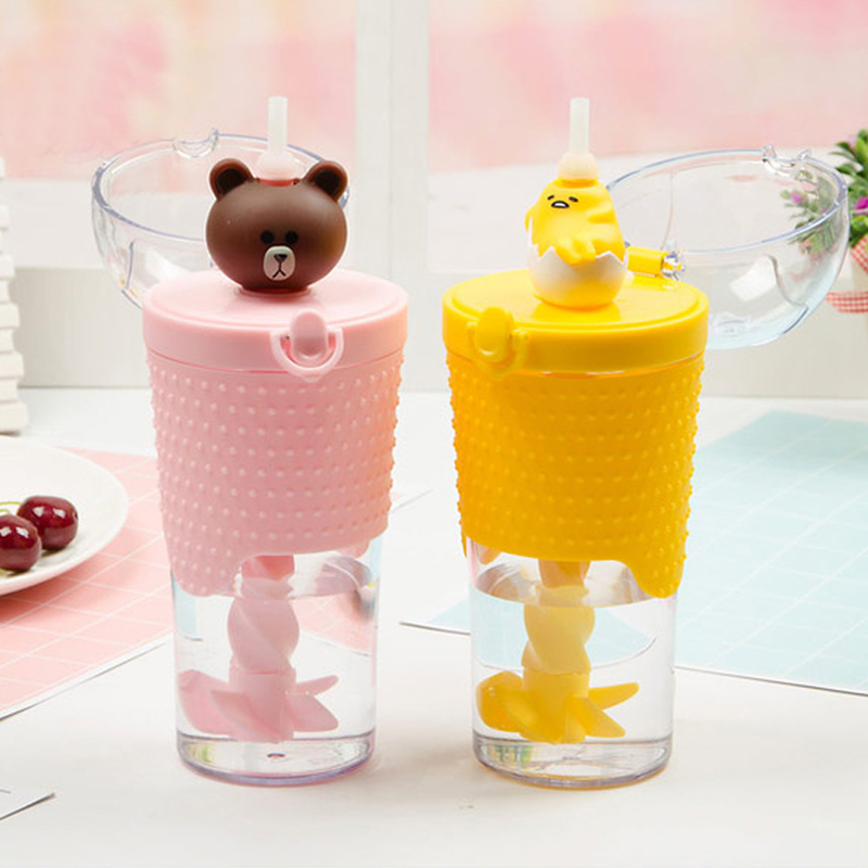 Children's straw cup manual mixing cup girl heart adult portable cup cute cartoon net red water cup milkshake cup