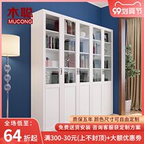Free combination bookcase bookcase modern simple glass door locker study bookcase storage cabinet storage cabinet solid wood can be customized