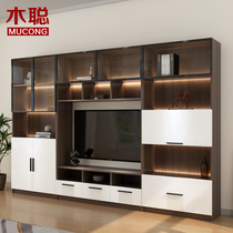 TV cabinet combination Wall living room overall background wall integrated floor cabinet simple modern TV cabinet high cabinet Cabinet Cabinet bookcase