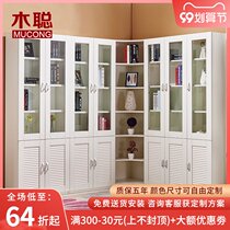 Venetian door bookcase corner cabinet combination cabinet bookshelf bookcase bookcase with glass door floor to floor against wall solid wood can be customized
