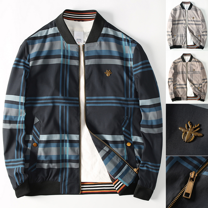 Little Bee Lightweight Waterproof Breathable Stretchy Sun-Protective Thin Jacket Spring Men's Plaid Baseball Jacket Short Coat Little Bee Lightweight Waterproof Breathable Stretchy Sun-Protective Thin Jacket Spring Men's Plaid Baseball Jacket Short Coat