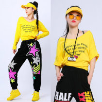 V-collar hip hop top female autumn loose square dance competition dress street dance jazz dance costume jazz performance