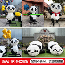 Stainless steel geometric panda internet celebrity sculpture shopping mall display large cross-section animal custom sales office landscape ornaments