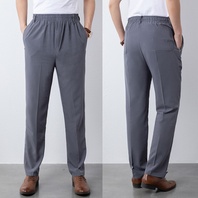 夏季男士薄款中老年宽松直筒松紧高腰爸爸休闲凉爽透气冰丝速干裤