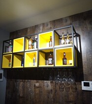 loft industrial wind iron art wall cabinet bar counter Cupboard Dining Room Kitchen Hanging Wine Cabinet Solid Wood Cupboard Shelf wall