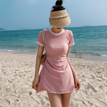 One-piece swimsuit womens summer 2021 new fairy hot spring small chest ins cover belly thin net red conservative Sanya swimsuit