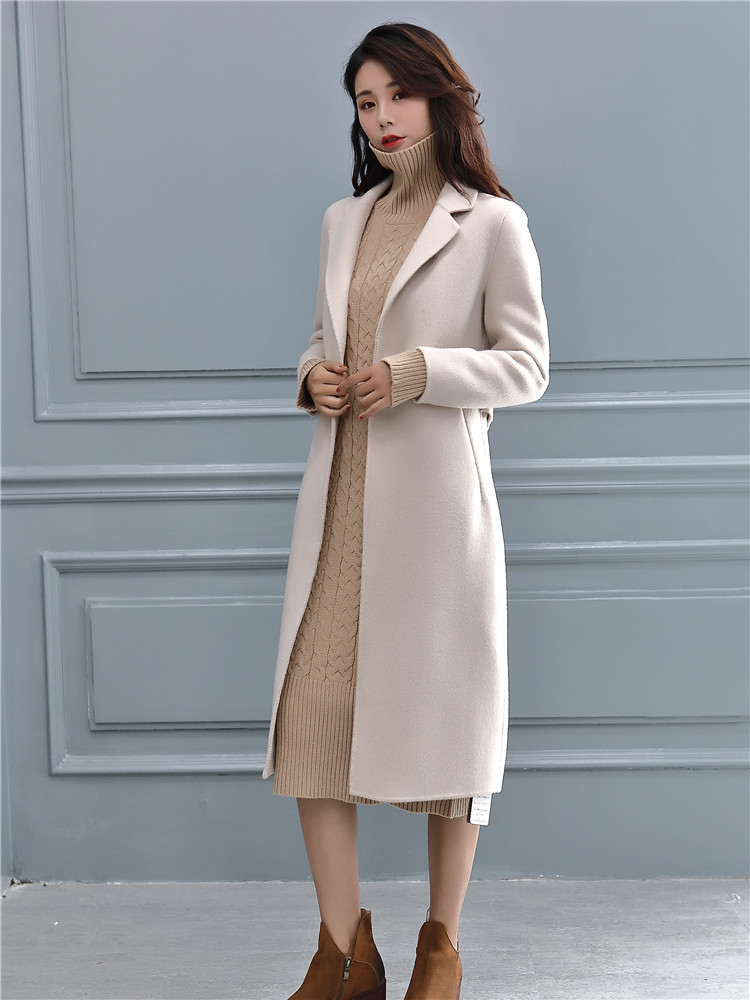 2019 mới Albaka áo hai mặt nữ màu rắn alpaca len cashmere khói màu xanh lam rõ ràng áo khoác len áo khoác nữ trung niên