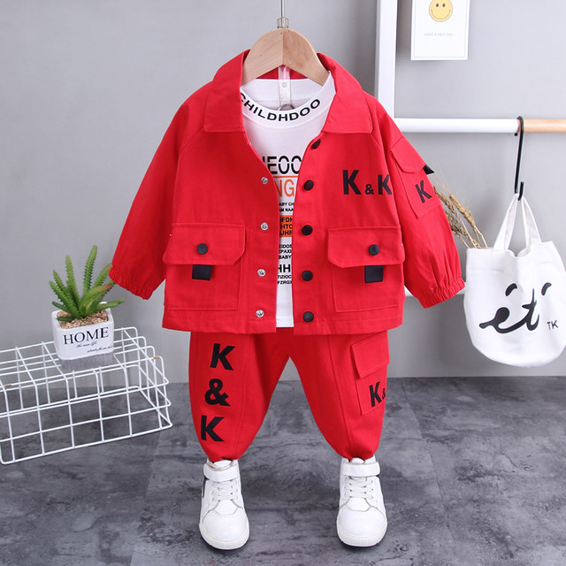 Boys' handsome and trendy children's clothing baby spring three-piece set 2022 new baby spring and autumn children's clothes 1 to 3 years old