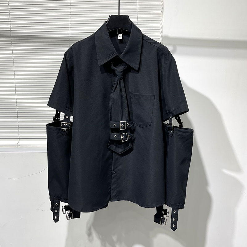 Original Dark Style Personalized Metal Patchwork Functional Cool Trendy Men's Shirt Street Style Niche Fashion Work Shirt