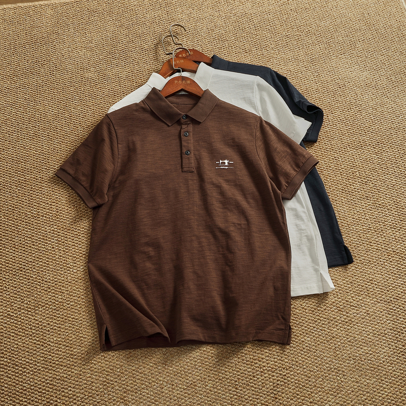 Summer Bamboo Cotton Polo Shirt for Men, Retro Texture, Breathable Lapel Short-Sleeved Shirt, American Casual Embroidered Polo Shirt Summer Bamboo Cotton Polo Shirt for Men, Retro Texture, Breathable Lapel Short-Sleeved Shirt, American Casual Embroidered Polo Shirt