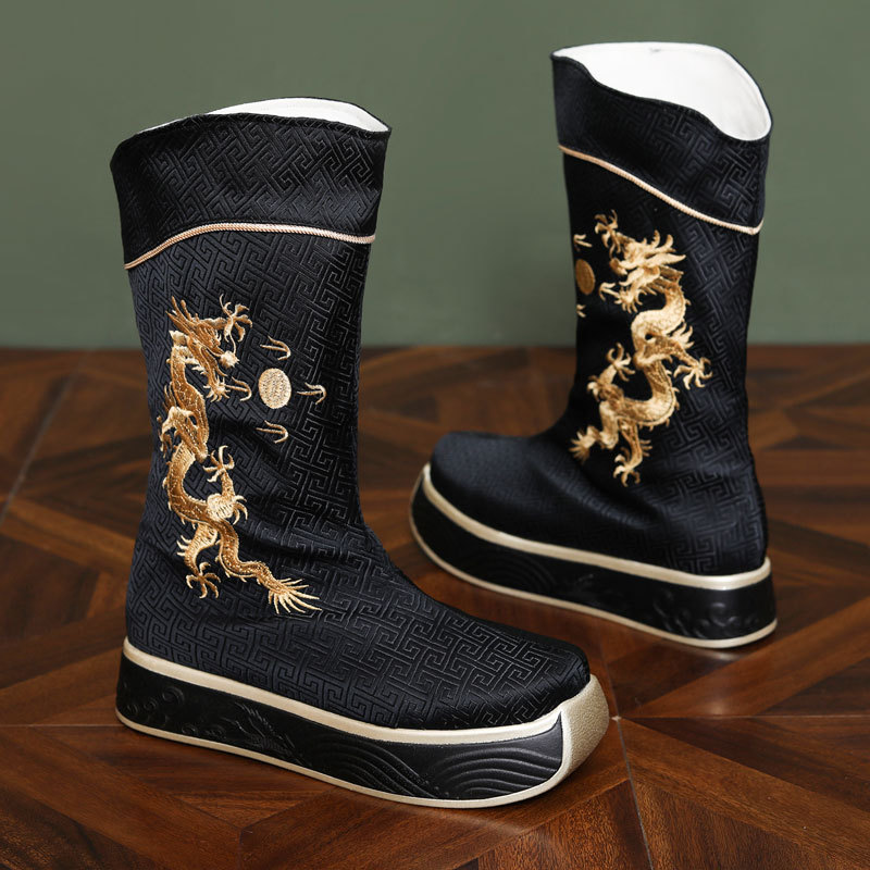 Thick-Soled Hanfu Boots for Men, Height-Increasing, Ming and Song Dynasty Style, Boys' Traditional Long Boots, Ancient Style Chinese Wedding Shoes Thick-Soled Hanfu Boots for Men, Height-Increasing, Ming and Song Dynasty Style, Boys' Traditional Long Boots, Ancient Style Chinese Wedding Shoes