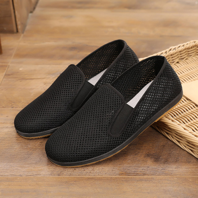 Old Beijing cloth shoes men's round mouth shoes for middle-aged and elderly people casual shoes breathable men's black cloth shoes