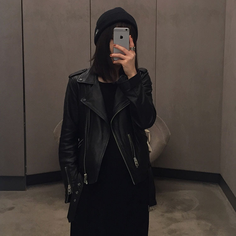 All Motorcycle Leather Jackets for Women, Sheepskin Genuine Leather, Slim Fit, Short Style, Saints Belt Leather Jacket, Same Style