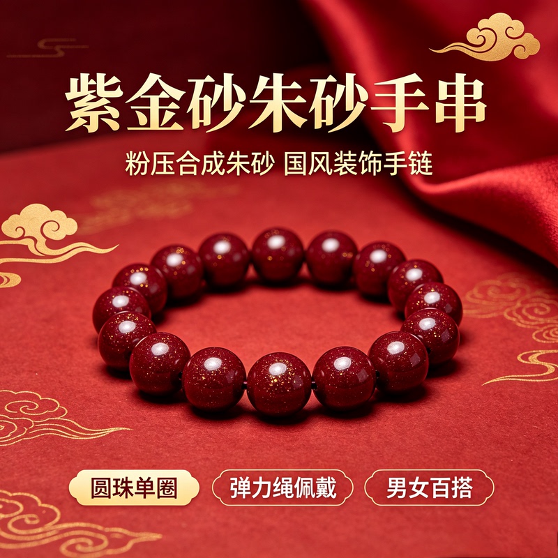 Jinfu Pavilion Cinnabar Bracelet with Small Gold Beads and Fortune Beads, Unisex Chinese Style Amulet for the Year of Birth, Auspicious Personal Accessory Jinfu Pavilion Cinnabar Bracelet with Small Gold Beads and Fortune Beads, Unisex Chinese Style Amulet for the Year of Birth, Auspicious Personal Accessory