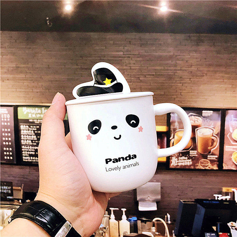 Korean version of cute cute pet ceramic mug mug with lid and spoon female student fresh milk coffee tea cup water cup