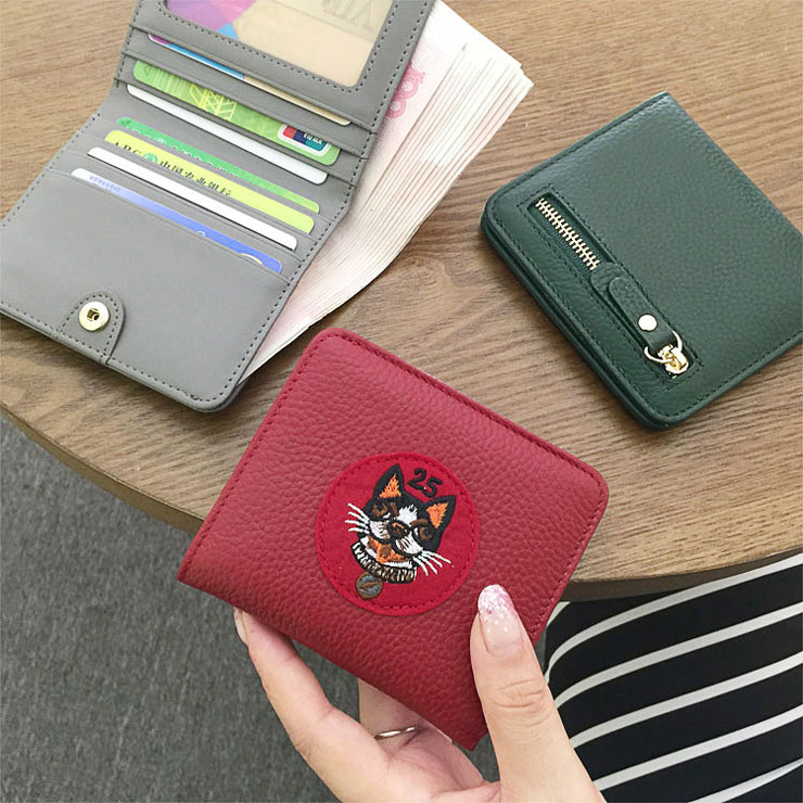 European and American big plate genuine leather short clip woman 2021 new cow leather with two folded small money clips slim clamping zero wallet brief