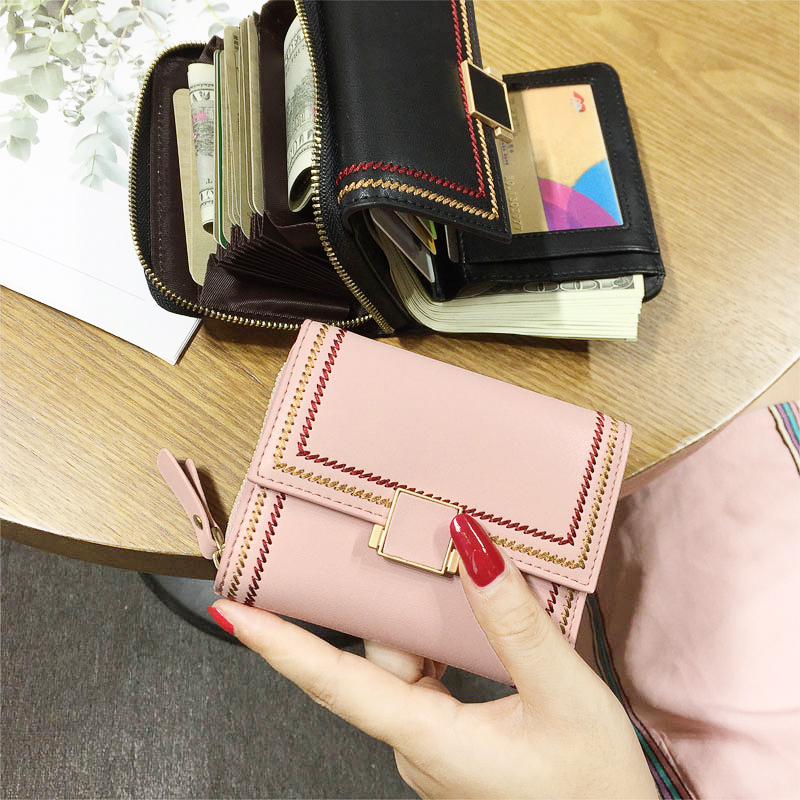 Han Edition leather wallet women in 2021 new fashion multi - card short wallet folding card bag simple