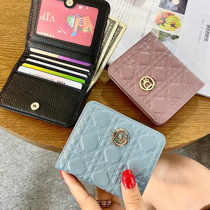 2021 new European and American wallet women genuine leather short slim and slim slim multi-position wallet mini leather wallet with zero wallet tide