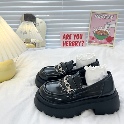 taobao agent Black loafers platform, footwear English style, universal chain, 2023, British style