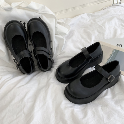taobao agent Small leather shoes Japanese jk round head retro school wind single shoes women's wild thick bottom increase with one word buckle with Maryzhen shoes