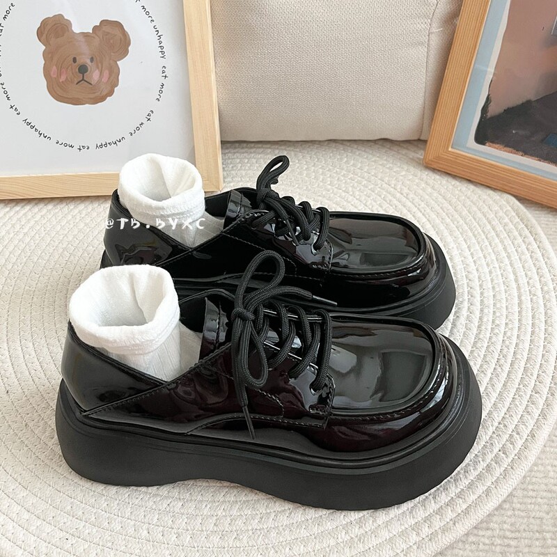 Thick-Soled Jk Small Leather Shoes for Women, British Style Platform Soft-Soled Loafers, Two-Wear Round-Toe Lace-Up Versatile Mary Jane Shoes