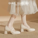 Обувь, белое ципао, туфли, высокая подходит с юбкой для кожаной обуви, из натуральной кожи, французский стиль