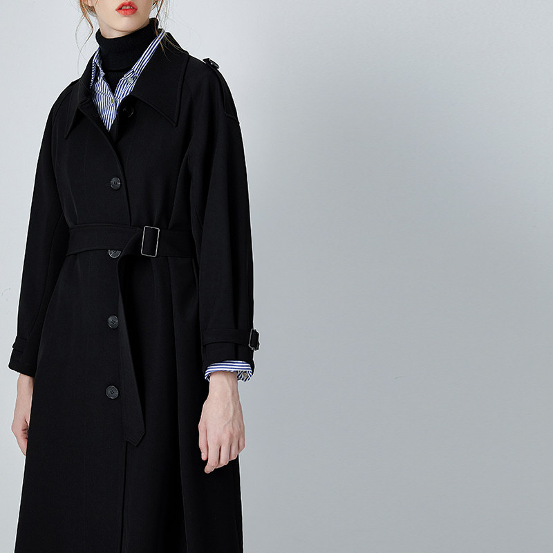 Black medium and long minimal temperament dress women 2023 popular spring new Korean edition loose and thin coat coat
