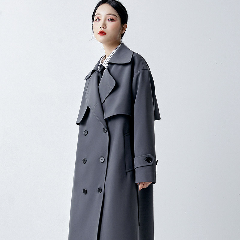 Advanced senses dark grey windweaters 2021 This year popular autumn and winter new Korean version Loose Coat Long Version Coat Woman