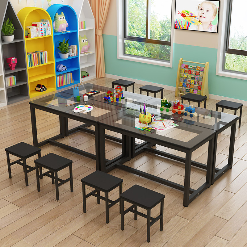 Tempered Glass Painting Table Fine Arts Table Kindergarten Elementary School Class Table And Chairs Nursery School Training Drawing Room Drawing Table Handmade Table