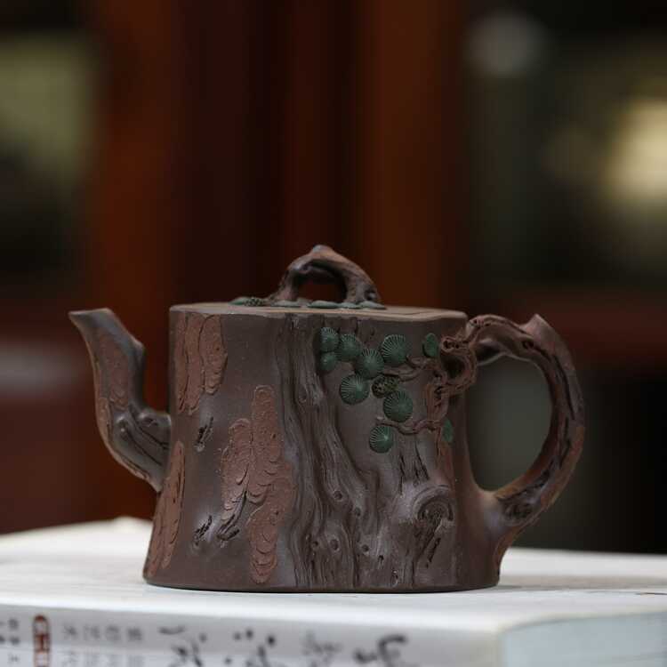 紫砂手彫・原鉱老紫泥筋模様紫砂壺・朱泥・急須・茶壺・茶道具