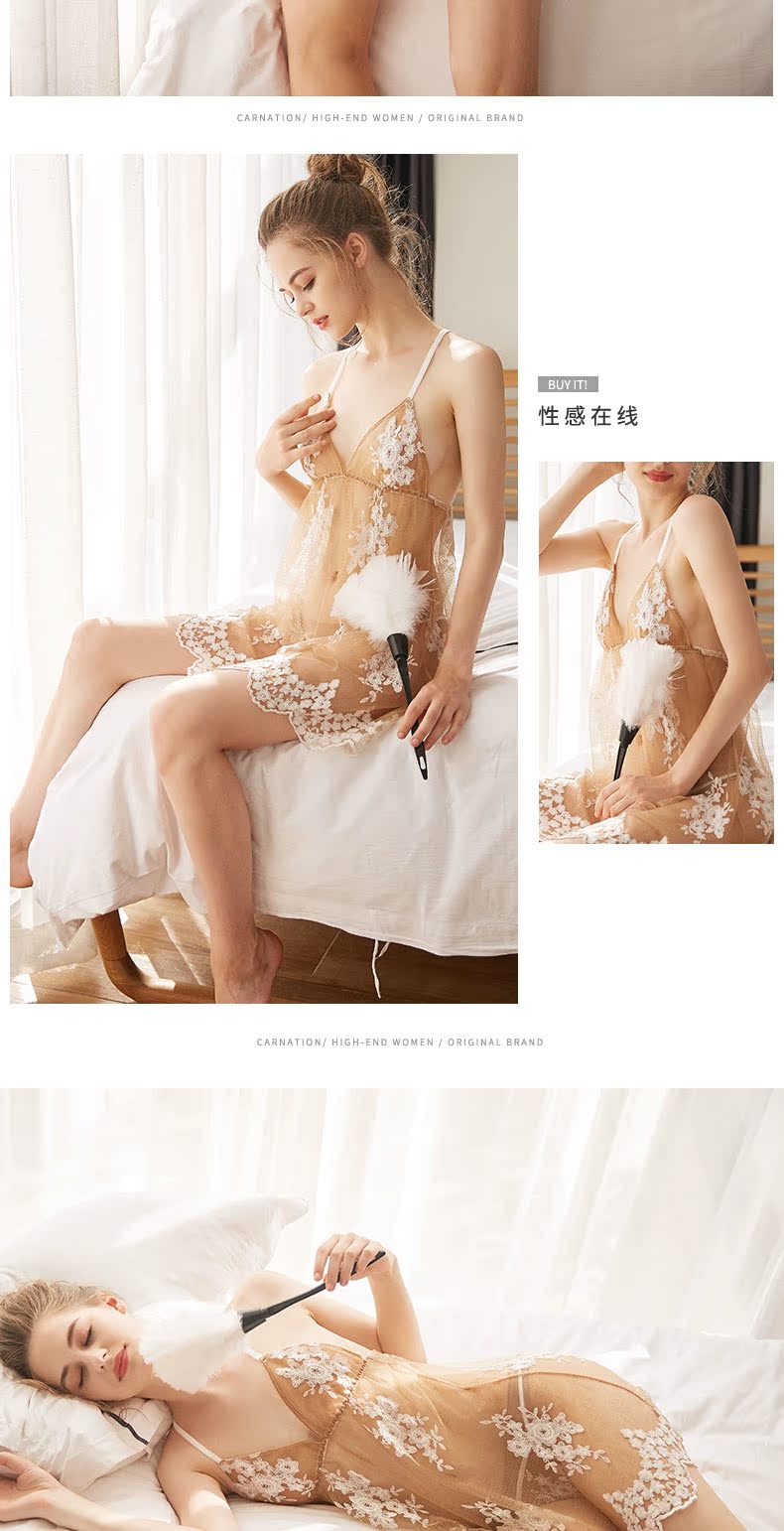 Red core trong suốt nữ ren vải tuyn dây đeo váy ngủ kích thước lớn mùa hè và mùa thu đồ ngủ gợi cảm nóng người lớn Sao gợi cảm đồ lót váy mùa đông
