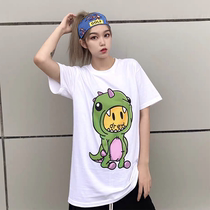 drew smiley little dinosaur print couple short-sleeved Justin Bieber men and women with the same high street style loose T-shirt