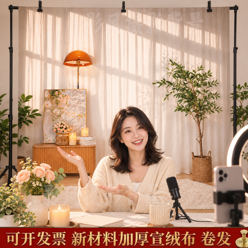 Trendy Cozy Cream-Style Home 3D Female Streamer Outfit Sharing Emotional Photoshoot Backdrop Velvet Cloth