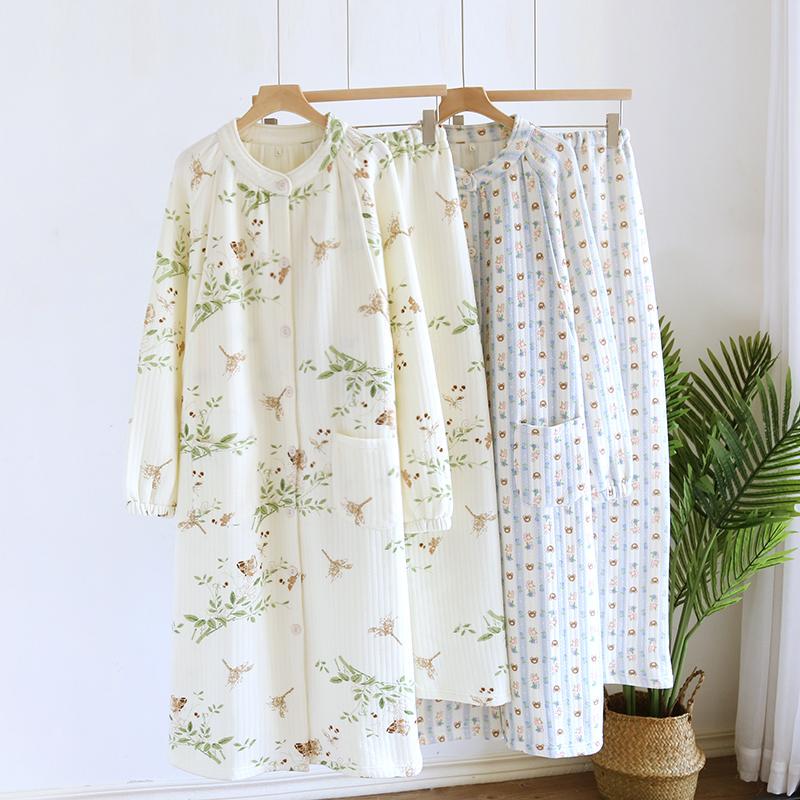 Air Cotton Maternity Pajamas for Women, Spring, Autumn, and Winter, Layered Pure Cotton Nursing Postpartum Thickened Long Nightgown Maternity Dress Air Cotton Maternity Pajamas for Women, Spring, Autumn, and Winter, Layered Pure Cotton Nursing Postpartum Thickened Long Nightgown Maternity Dress