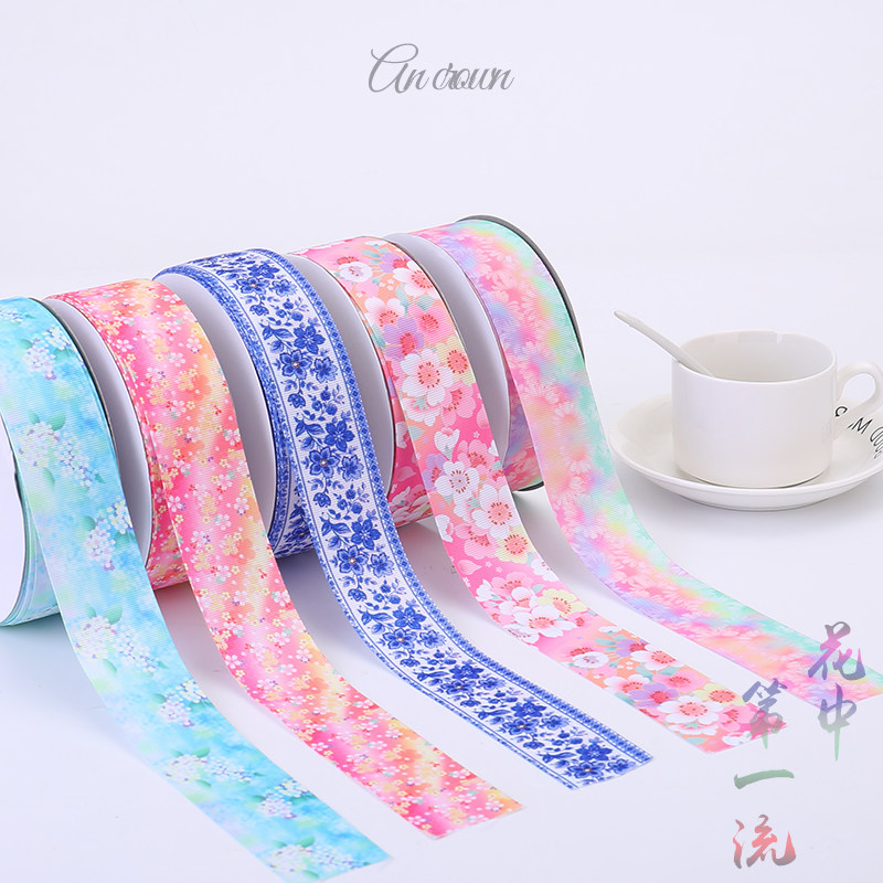 DIY hair accessories 2 5 cm and wind thermal transfer fan rainbow printed threaded rostril with 50 yards