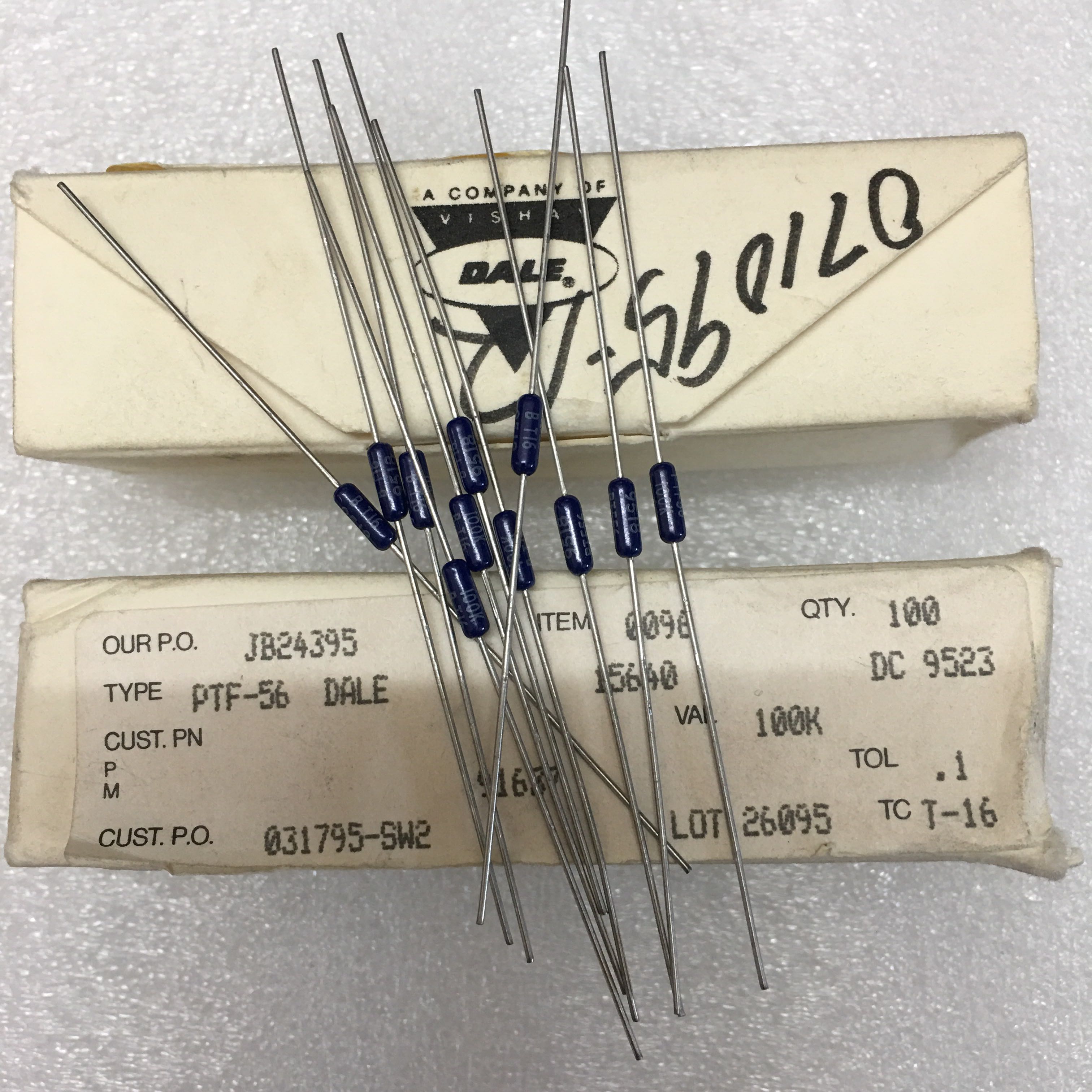 1 3 5 Yuan DALE 100K 0 1% PTF56 T16 5PPM 5PPM precision low temperature drift resistance