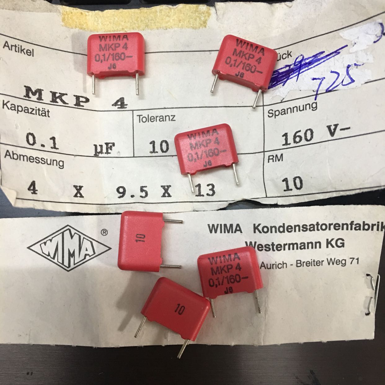 WIMA MKP4 0 1uF 160V 100nf 104 bronze foot fever film capacitor 10MM