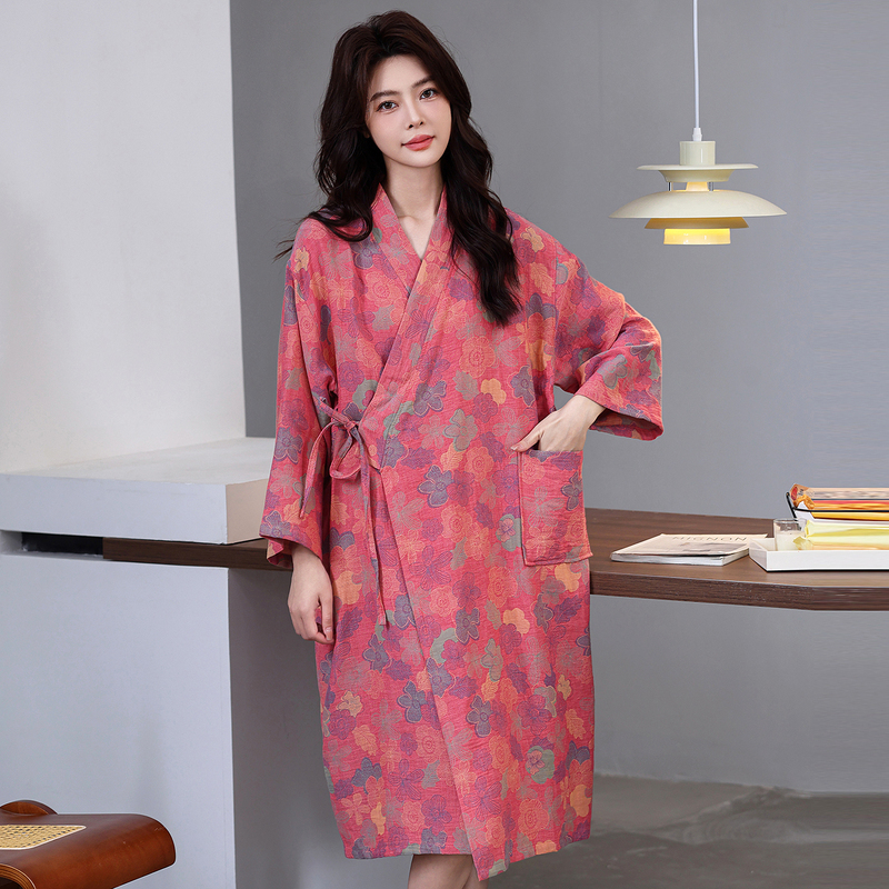 Bathrobe for Women and Men, Chinese Style, Men's Summer Thin Pure Cotton Double-Layer Gauze Pajamas, All-Cotton Morning Robe, Sleepwear, Home Wear
