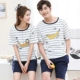 2018 mới cặp đôi đồ ngủ cotton nam ngắn tay ngắn kích thước lớn phù hợp với phim hoạt hình nữ mỏng phần dịch vụ tại nhà bộ đồ ngủ