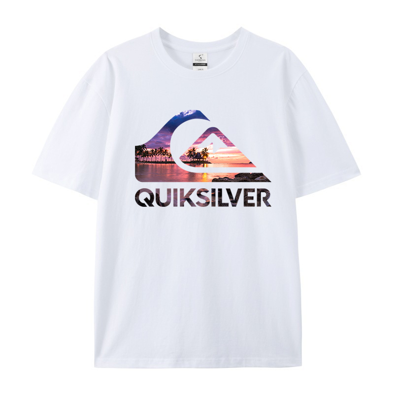 Quiksilver Hawaiian Style Fashion Printed T-Shirt Summer Men's Loose Casual Pure Cotton Short-Sleeved T-Shirt
