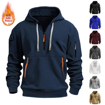 Velvet work jacket autumn and winter men's sweatshirt hoodie zipper multi-pocket pullover sports casual sweatshirt