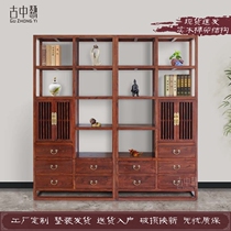 New Chinese Storage Bookcase Combination Bookcase Old Elm Wood Display Case Zen Solid Wood Display Cabinet Brief Tea Shelf