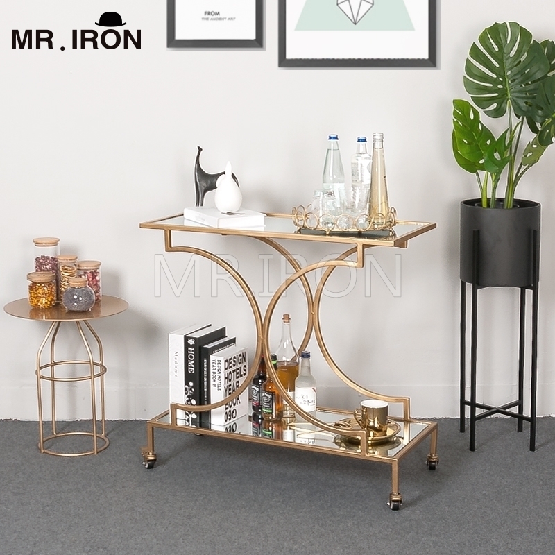 Household wrought iron dining cart wine cart Nordic trolley mobile rack dressing table multi-function cart dining cabinet