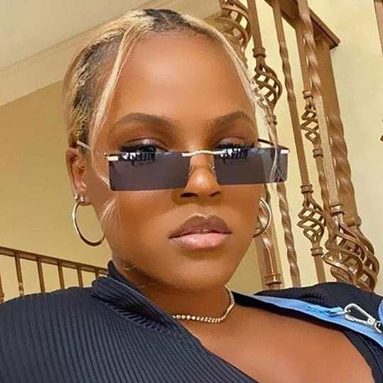 Hip-Hop Rimless Tinted Sunglasses for Women, High-End ins Blue Narrow-Frame Small Face Sunglasses, Trendy Brand for Men