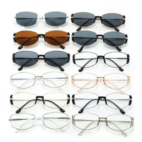 Trendy European and American Retro Square Frameless Cut-Edge Glasses Hip-Hop Street Style Instagram Small Face Styling Transparent Sunglasses