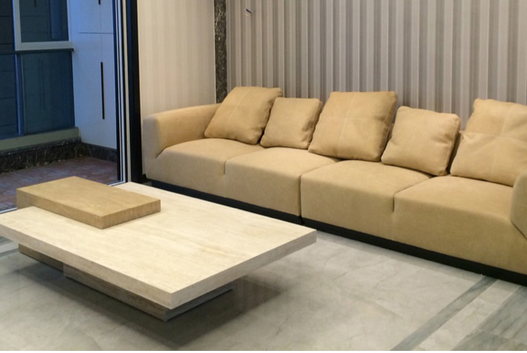 Bàn cà phê đá cẩm thạch travertine tự nhiên kết hợp tủ bếp đơn giản hiện đại hình chữ nhật căn hộ nhỏ phòng khách - Bàn trà bàn uống nước nhỏ gọn