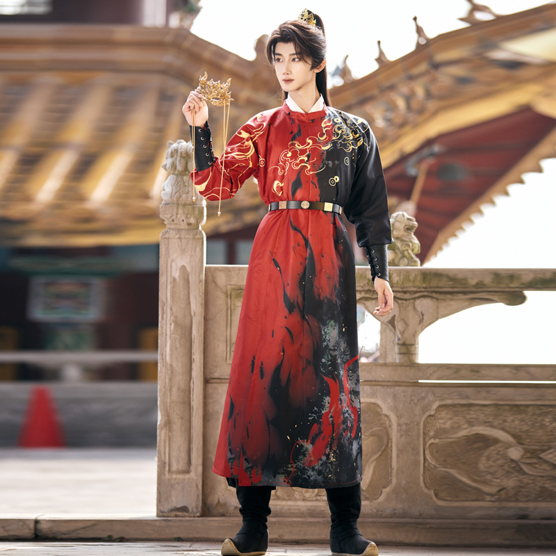 Original New Tang-Style Round-Neck Robe Hanfu Chinese Style Everyday Printed Spring and Autumn Unisex Handsome Swordsman Style Ancient Costume Original New Tang-Style Round-Neck Robe Hanfu Chinese Style Everyday Printed Spring and Autumn Unisex Handsome Swordsman Style Ancient Costume