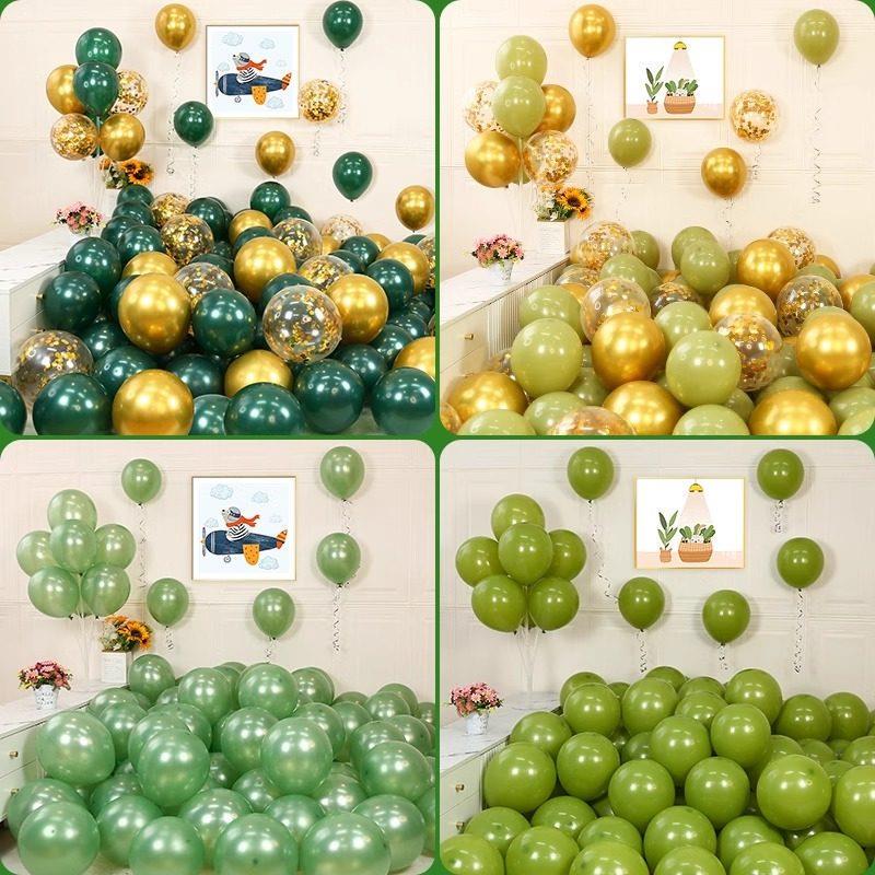 Forest-Themed Retro Olive Green Thick Balloons, Dark Green, Light Fruit Green, Macaron Green, Kindergarten Opening Photo Decoration